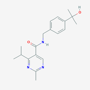 molecular formula C19H25N3O2 B6938904 N-[[4-(2-hydroxypropan-2-yl)phenyl]methyl]-2-methyl-4-propan-2-ylpyrimidine-5-carboxamide 