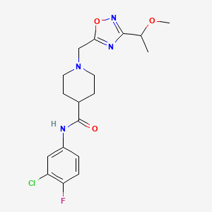 molecular formula C18H22ClFN4O3 B6939052 N-(3-chloro-4-fluorophenyl)-1-[[3-(1-methoxyethyl)-1,2,4-oxadiazol-5-yl]methyl]piperidine-4-carboxamide 