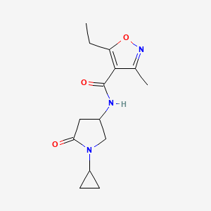 molecular formula C14H19N3O3 B6939090 N-(1-cyclopropyl-5-oxopyrrolidin-3-yl)-5-ethyl-3-methyl-1,2-oxazole-4-carboxamide 