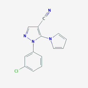 molecular formula C14H9ClN4 B069392 1-(3-chlorophenyl)-5-(1H-pyrrol-1-yl)-1H-pyrazole-4-carbonitrile CAS No. 175134-97-1