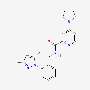 molecular formula C22H25N5O B6939315 N-[[2-(3,5-dimethylpyrazol-1-yl)phenyl]methyl]-4-pyrrolidin-1-ylpyridine-2-carboxamide 