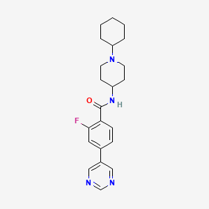 molecular formula C22H27FN4O B6939543 N-(1-cyclohexylpiperidin-4-yl)-2-fluoro-4-pyrimidin-5-ylbenzamide 