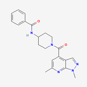 molecular formula C21H23N5O2 B6939818 N-[1-(1,6-dimethylpyrazolo[3,4-b]pyridine-4-carbonyl)piperidin-4-yl]benzamide 