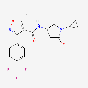 molecular formula C19H18F3N3O3 B6940070 N-(1-cyclopropyl-5-oxopyrrolidin-3-yl)-5-methyl-3-[4-(trifluoromethyl)phenyl]-1,2-oxazole-4-carboxamide 