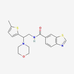 molecular formula C19H21N3O2S2 B6940181 N-[2-(5-methylthiophen-2-yl)-2-morpholin-4-ylethyl]-1,3-benzothiazole-6-carboxamide 