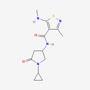 molecular formula C13H18N4O2S B6940224 N-(1-cyclopropyl-5-oxopyrrolidin-3-yl)-3-methyl-5-(methylamino)-1,2-thiazole-4-carboxamide 