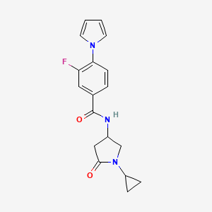 molecular formula C18H18FN3O2 B6940232 N-(1-cyclopropyl-5-oxopyrrolidin-3-yl)-3-fluoro-4-pyrrol-1-ylbenzamide 