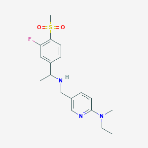 molecular formula C18H24FN3O2S B6940241 N-ethyl-5-[[1-(3-fluoro-4-methylsulfonylphenyl)ethylamino]methyl]-N-methylpyridin-2-amine 
