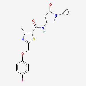 molecular formula C19H20FN3O3S B6940249 N-(1-cyclopropyl-5-oxopyrrolidin-3-yl)-2-[(4-fluorophenoxy)methyl]-4-methyl-1,3-thiazole-5-carboxamide 