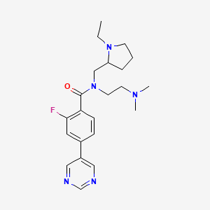 molecular formula C22H30FN5O B6940675 N-[2-(dimethylamino)ethyl]-N-[(1-ethylpyrrolidin-2-yl)methyl]-2-fluoro-4-pyrimidin-5-ylbenzamide 
