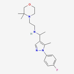 molecular formula C20H29FN4O B6940986 N-[2-(3,3-dimethylmorpholin-4-yl)ethyl]-1-[1-(4-fluorophenyl)-5-methylpyrazol-4-yl]ethanamine 