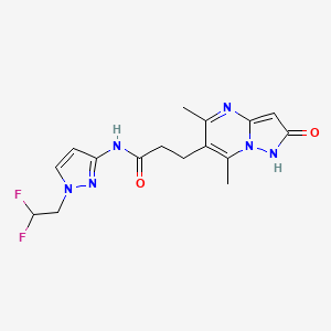 molecular formula C16H18F2N6O2 B6941009 N-[1-(2,2-difluoroethyl)pyrazol-3-yl]-3-(5,7-dimethyl-2-oxo-1H-pyrazolo[1,5-a]pyrimidin-6-yl)propanamide 