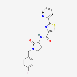 molecular formula C20H17FN4O2S B6941075 N-[1-[(4-fluorophenyl)methyl]-2-oxopyrrolidin-3-yl]-2-pyridin-2-yl-1,3-thiazole-4-carboxamide 