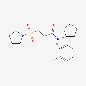 molecular formula C19H26ClNO3S B6941165 N-[1-(3-chlorophenyl)cyclopentyl]-3-cyclopentylsulfonylpropanamide 