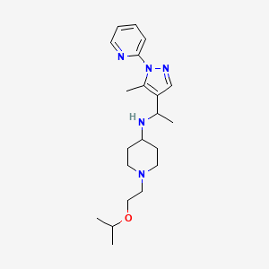 molecular formula C21H33N5O B6941407 N-[1-(5-methyl-1-pyridin-2-ylpyrazol-4-yl)ethyl]-1-(2-propan-2-yloxyethyl)piperidin-4-amine 