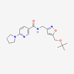 molecular formula C19H26N4O3 B6941527 N-[[5-[(2-methylpropan-2-yl)oxymethyl]-1,2-oxazol-3-yl]methyl]-6-pyrrolidin-1-ylpyridine-3-carboxamide 