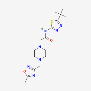 molecular formula C16H25N7O2S B6941555 N-(5-tert-butyl-1,3,4-thiadiazol-2-yl)-2-[4-[(5-methyl-1,2,4-oxadiazol-3-yl)methyl]piperazin-1-yl]acetamide 