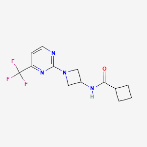 molecular formula C13H15F3N4O B6941686 N-[1-[4-(trifluoromethyl)pyrimidin-2-yl]azetidin-3-yl]cyclobutanecarboxamide 