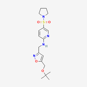 molecular formula C18H26N4O4S B6941716 N-[[5-[(2-methylpropan-2-yl)oxymethyl]-1,2-oxazol-3-yl]methyl]-5-pyrrolidin-1-ylsulfonylpyridin-2-amine 