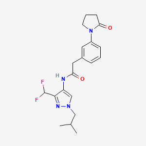 molecular formula C20H24F2N4O2 B6941767 N-[3-(difluoromethyl)-1-(2-methylpropyl)pyrazol-4-yl]-2-[3-(2-oxopyrrolidin-1-yl)phenyl]acetamide 