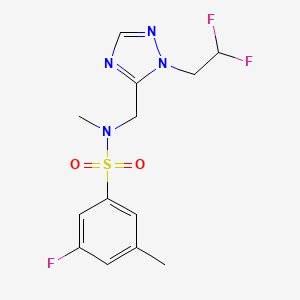 molecular formula C13H15F3N4O2S B6941951 N-[[2-(2,2-difluoroethyl)-1,2,4-triazol-3-yl]methyl]-3-fluoro-N,5-dimethylbenzenesulfonamide 