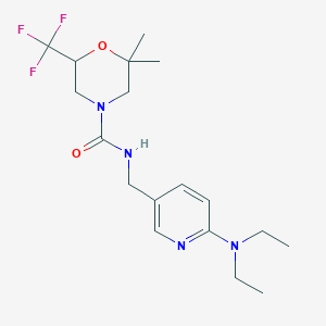 molecular formula C18H27F3N4O2 B6942119 N-[[6-(diethylamino)pyridin-3-yl]methyl]-2,2-dimethyl-6-(trifluoromethyl)morpholine-4-carboxamide 
