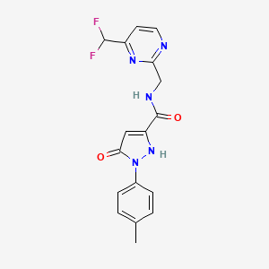 molecular formula C17H15F2N5O2 B6942549 N-[[4-(difluoromethyl)pyrimidin-2-yl]methyl]-2-(4-methylphenyl)-3-oxo-1H-pyrazole-5-carboxamide 