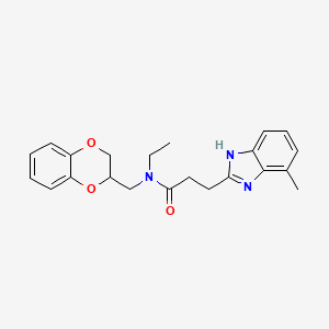 molecular formula C22H25N3O3 B6942852 N-(2,3-dihydro-1,4-benzodioxin-3-ylmethyl)-N-ethyl-3-(4-methyl-1H-benzimidazol-2-yl)propanamide 