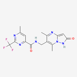 molecular formula C16H15F3N6O2 B6942916 N-[(5,7-dimethyl-2-oxo-1H-pyrazolo[1,5-a]pyrimidin-6-yl)methyl]-6-methyl-2-(trifluoromethyl)pyrimidine-4-carboxamide 