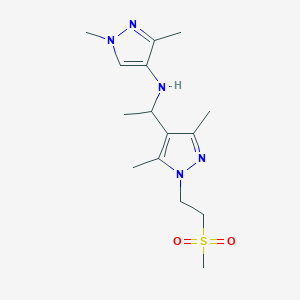 molecular formula C15H25N5O2S B6943269 N-[1-[3,5-dimethyl-1-(2-methylsulfonylethyl)pyrazol-4-yl]ethyl]-1,3-dimethylpyrazol-4-amine 