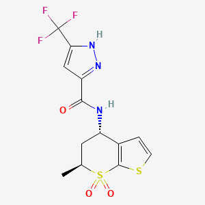 molecular formula C13H12F3N3O3S2 B6943306 N-[(4S,6S)-6-methyl-7,7-dioxo-5,6-dihydro-4H-thieno[2,3-b]thiopyran-4-yl]-5-(trifluoromethyl)-1H-pyrazole-3-carboxamide 