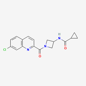 molecular formula C17H16ClN3O2 B6943386 N-[1-(7-chloroquinoline-2-carbonyl)azetidin-3-yl]cyclopropanecarboxamide 