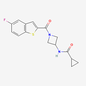molecular formula C16H15FN2O2S B6943394 N-[1-(5-fluoro-1-benzothiophene-2-carbonyl)azetidin-3-yl]cyclopropanecarboxamide 