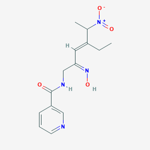 molecular formula C14H18N4O4 B069436 N-[(E,2Z)-4-ethyl-2-hydroxyimino-5-nitrohex-3-enyl]pyridine-3-carboxamide CAS No. 162626-99-5