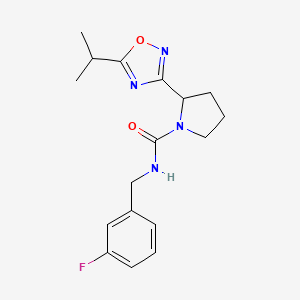 molecular formula C17H21FN4O2 B6943713 N-[(3-fluorophenyl)methyl]-2-(5-propan-2-yl-1,2,4-oxadiazol-3-yl)pyrrolidine-1-carboxamide 