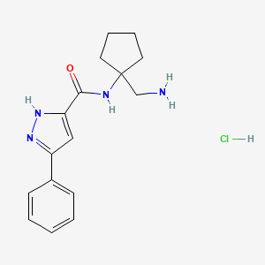 molecular formula C16H21ClN4O B6943745 N-[1-(aminomethyl)cyclopentyl]-3-phenyl-1H-pyrazole-5-carboxamide;hydrochloride 