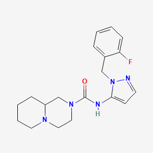 molecular formula C19H24FN5O B6943862 N-[2-[(2-fluorophenyl)methyl]pyrazol-3-yl]-1,3,4,6,7,8,9,9a-octahydropyrido[1,2-a]pyrazine-2-carboxamide 
