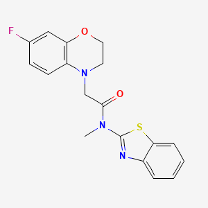 molecular formula C18H16FN3O2S B6943957 N-(1,3-benzothiazol-2-yl)-2-(7-fluoro-2,3-dihydro-1,4-benzoxazin-4-yl)-N-methylacetamide 