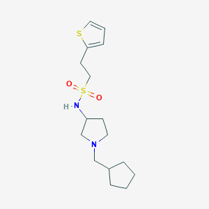molecular formula C16H26N2O2S2 B6944218 N-[1-(cyclopentylmethyl)pyrrolidin-3-yl]-2-thiophen-2-ylethanesulfonamide 