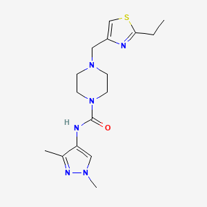 molecular formula C16H24N6OS B6944359 N-(1,3-dimethylpyrazol-4-yl)-4-[(2-ethyl-1,3-thiazol-4-yl)methyl]piperazine-1-carboxamide 