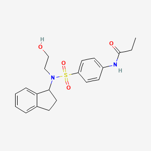 molecular formula C20H24N2O4S B6944439 N-[4-[2,3-dihydro-1H-inden-1-yl(2-hydroxyethyl)sulfamoyl]phenyl]propanamide 