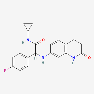 molecular formula C20H20FN3O2 B6944488 N-cyclopropyl-2-(4-fluorophenyl)-2-[(2-oxo-3,4-dihydro-1H-quinolin-7-yl)amino]acetamide 