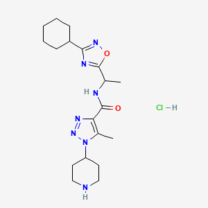 molecular formula C19H30ClN7O2 B6944570 N-[1-(3-cyclohexyl-1,2,4-oxadiazol-5-yl)ethyl]-5-methyl-1-piperidin-4-yltriazole-4-carboxamide;hydrochloride 