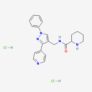 molecular formula C21H25Cl2N5O B6944861 N-[(1-phenyl-3-pyridin-4-ylpyrazol-4-yl)methyl]piperidine-2-carboxamide;dihydrochloride 