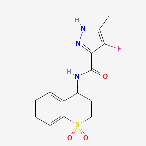 molecular formula C14H14FN3O3S B6945010 N-(1,1-dioxo-3,4-dihydro-2H-thiochromen-4-yl)-4-fluoro-5-methyl-1H-pyrazole-3-carboxamide 