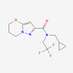 molecular formula C13H16F3N3O2 B6945083 N-(cyclopropylmethyl)-N-(2,2,2-trifluoroethyl)-6,7-dihydro-5H-pyrazolo[5,1-b][1,3]oxazine-2-carboxamide 