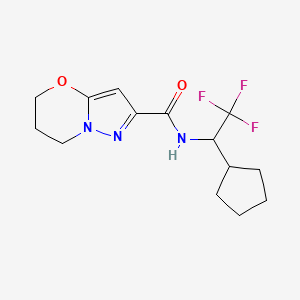 molecular formula C14H18F3N3O2 B6945090 N-(1-cyclopentyl-2,2,2-trifluoroethyl)-6,7-dihydro-5H-pyrazolo[5,1-b][1,3]oxazine-2-carboxamide 
