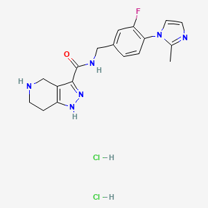 molecular formula C18H21Cl2FN6O B6945455 N-[[3-fluoro-4-(2-methylimidazol-1-yl)phenyl]methyl]-4,5,6,7-tetrahydro-1H-pyrazolo[4,3-c]pyridine-3-carboxamide;dihydrochloride 