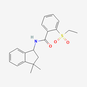 molecular formula C20H23NO3S B6945477 N-(3,3-dimethyl-1,2-dihydroinden-1-yl)-2-ethylsulfonylbenzamide 