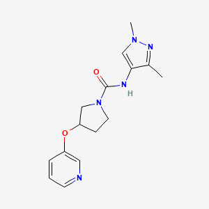molecular formula C15H19N5O2 B6945649 N-(1,3-dimethylpyrazol-4-yl)-3-pyridin-3-yloxypyrrolidine-1-carboxamide 